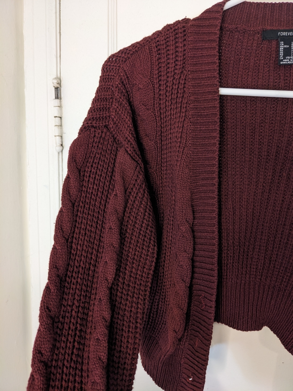Forever 21 Burgundy Cable Knit Button Front Cardigan